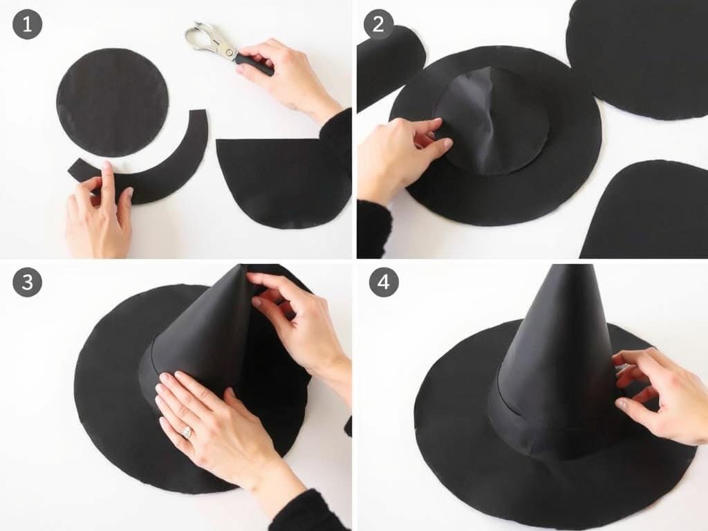 Proces tworzenia kapelusza czarownicy z papieru krok po kroku