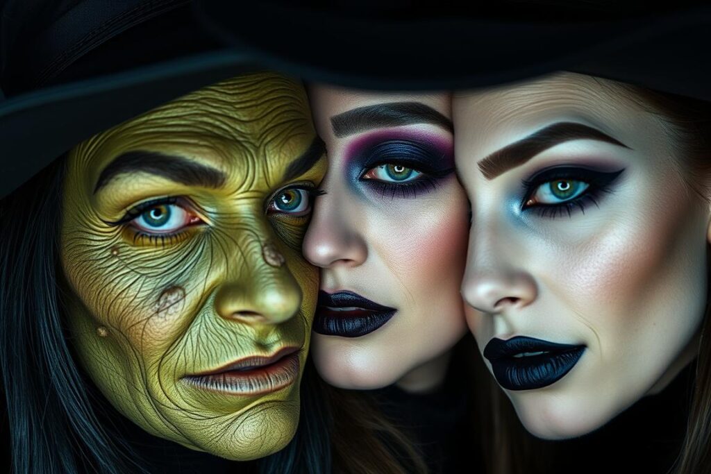 Przykłady makijażu czarownicy pasującego do kapelusza