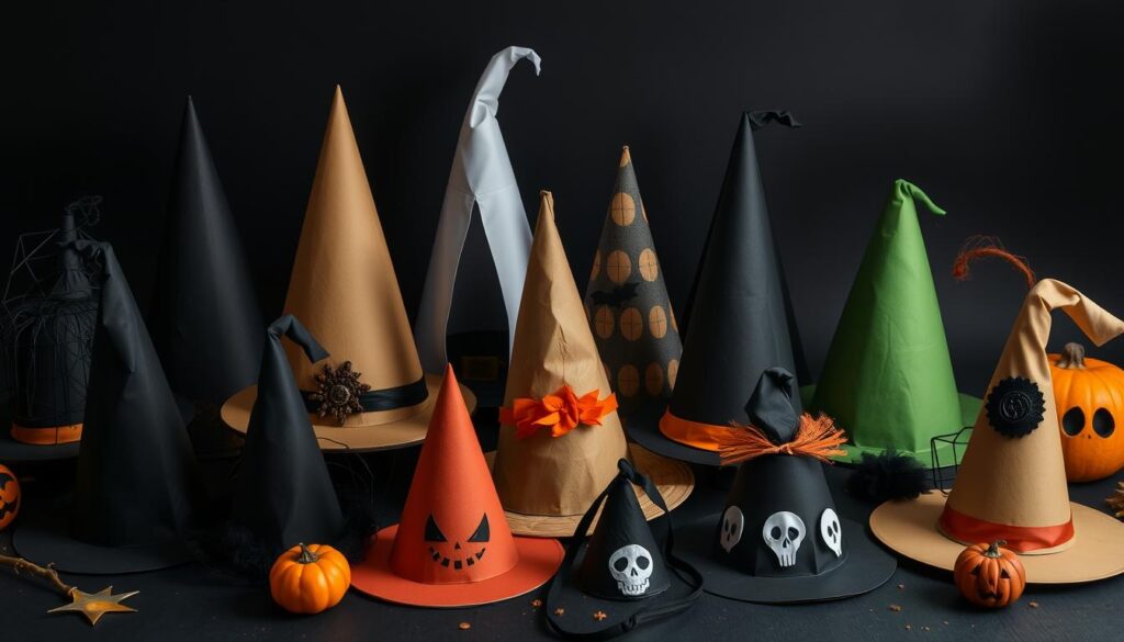 Różne rodzaje własnoręcznie wykonanych kapeluszy czarownicy