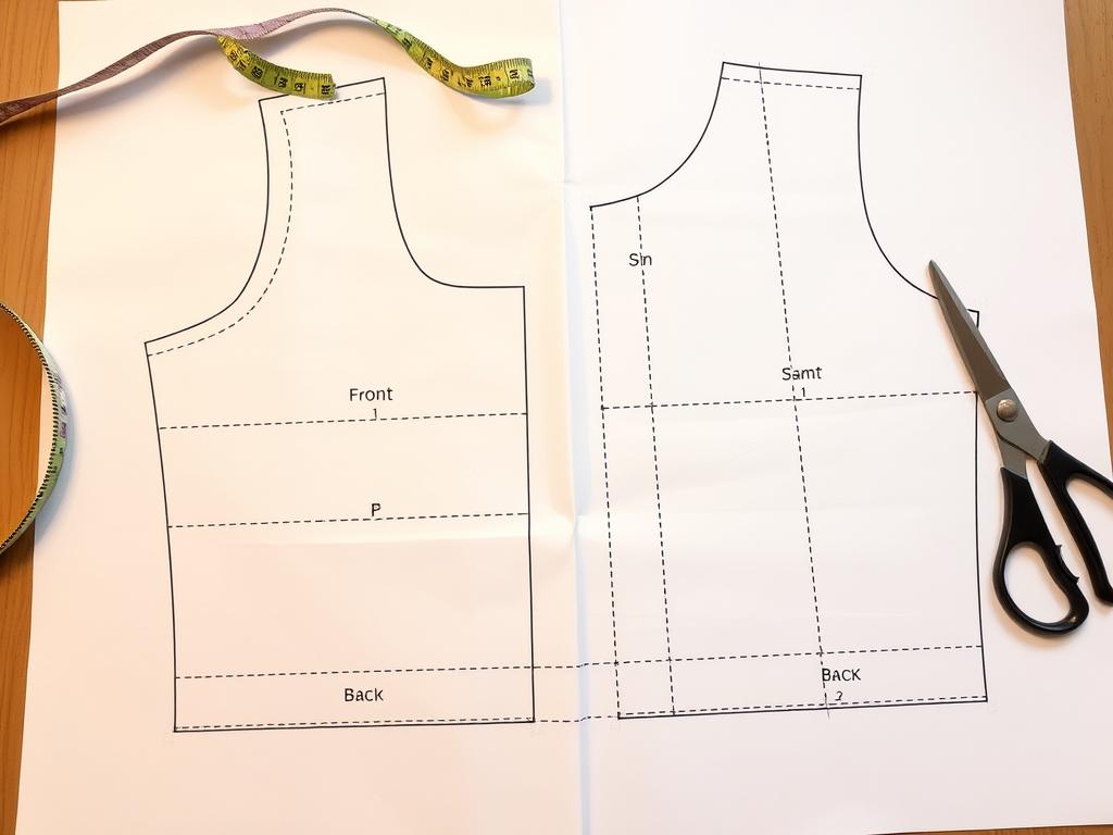 Wzór i wykrój na choli z zaznaczonymi wymiarami