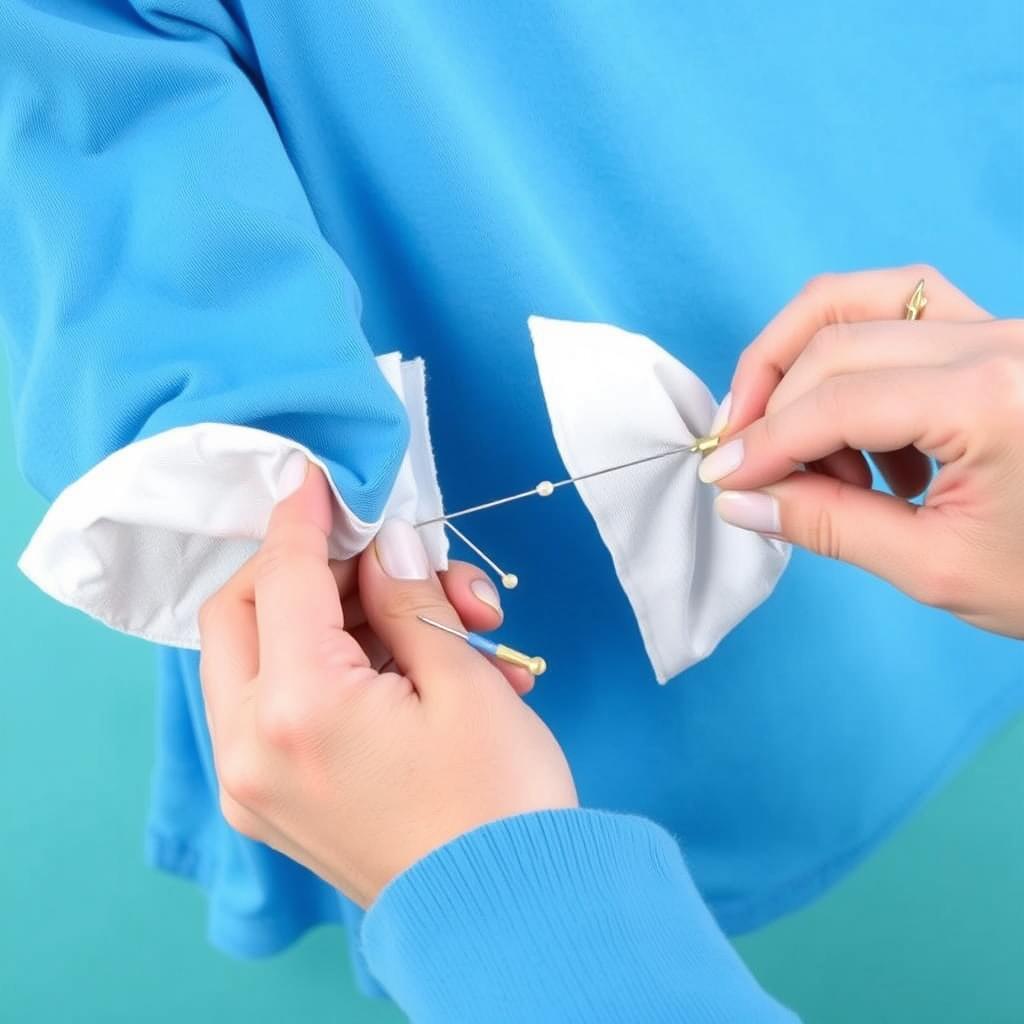 Dodawanie białych mankietów do niebieskiej bluzy - element stroju smerfa jak zrobić