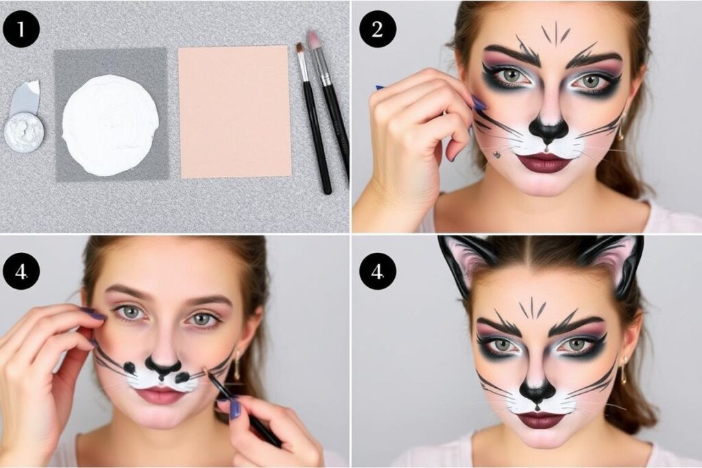 Etapy wykonania makijażu kota na twarzy