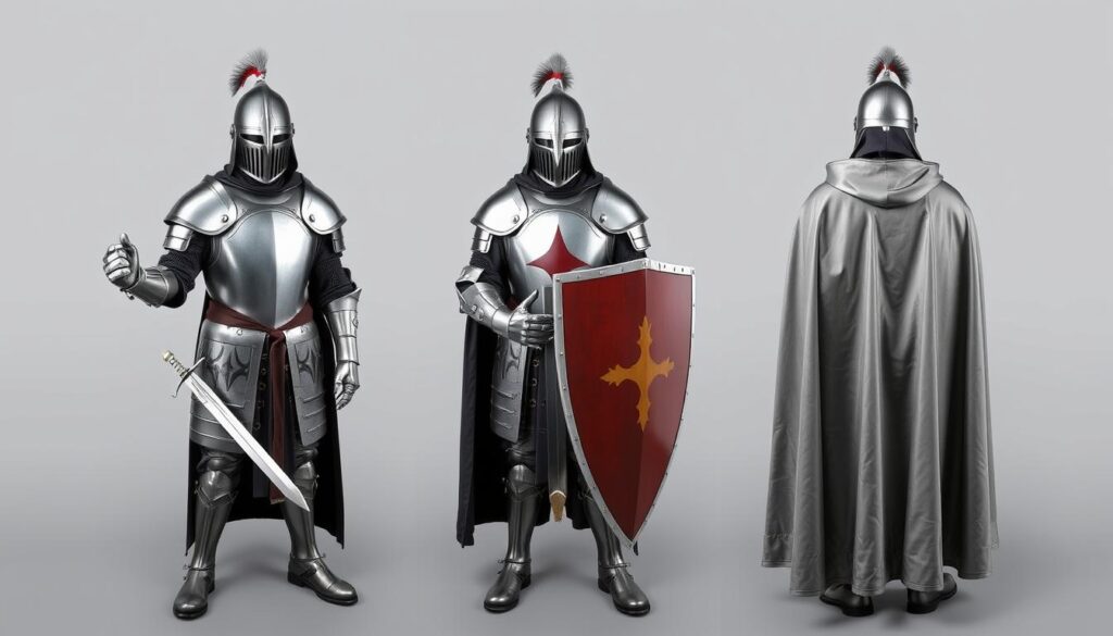 Gotowy strój rycerza wykonany samemu z kartonu i tkanin