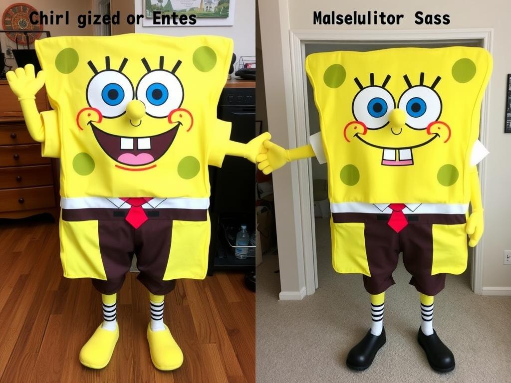 Porównanie stroju SpongeBoba dla dziecka i dorosłego