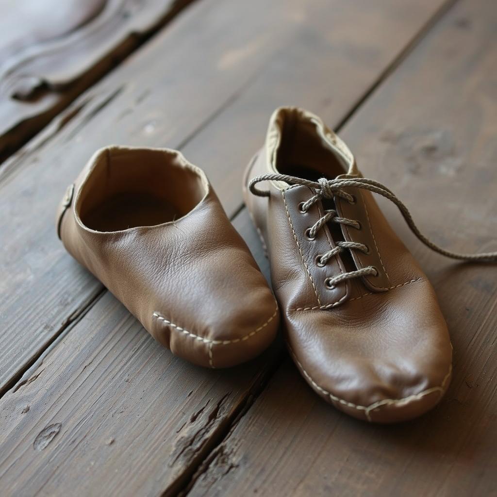 Proste buty średniowieczne typu łapcie ze skóry