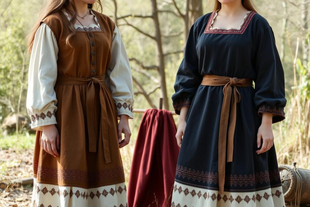 Rekonstrukcja stroju słowiańskiego z charakterystycznymi elementami