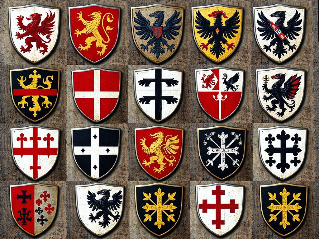 Różne wzory herbów na tarczach rycerskich do samodzielnego wykonania