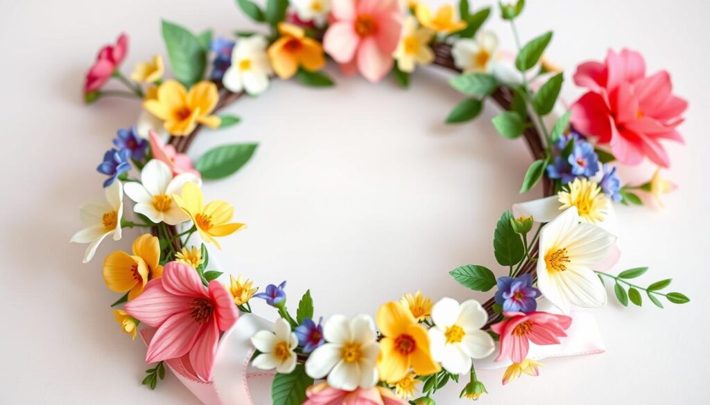 Wianek wiosenny z kolorowych kwiatów do stroju wiosny jak zrobić Wianek wiosenny z kolorowych kwiatów do stroju wiosny jak zrobić
