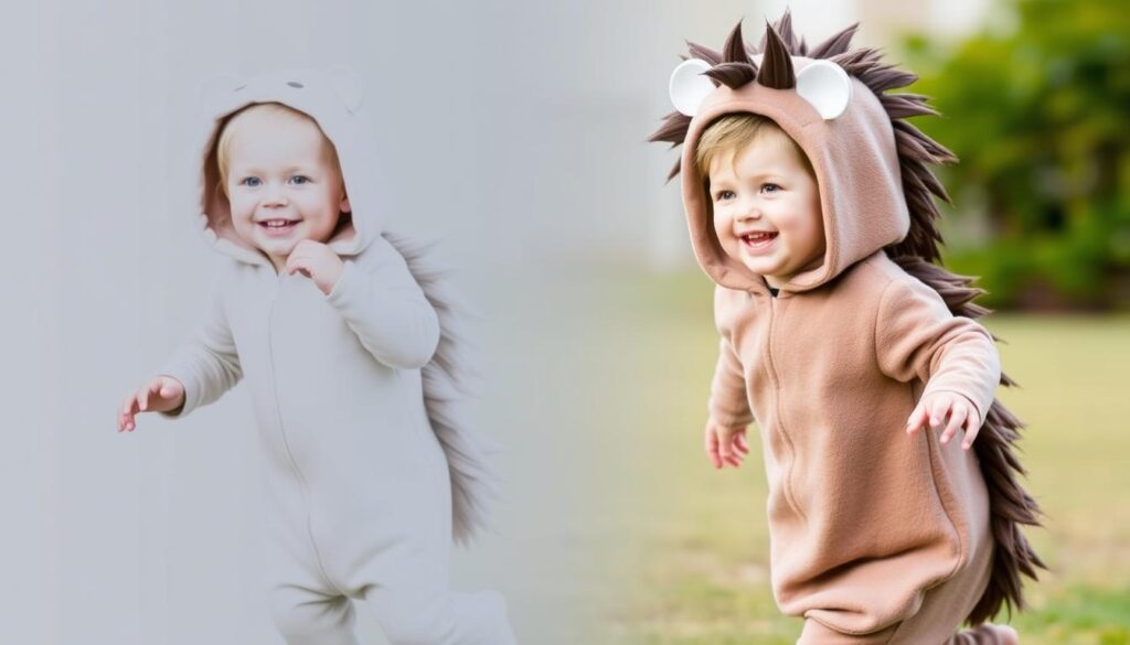 Dziecko w wygodnym stroju jeża jak zrobić podczas zabawy