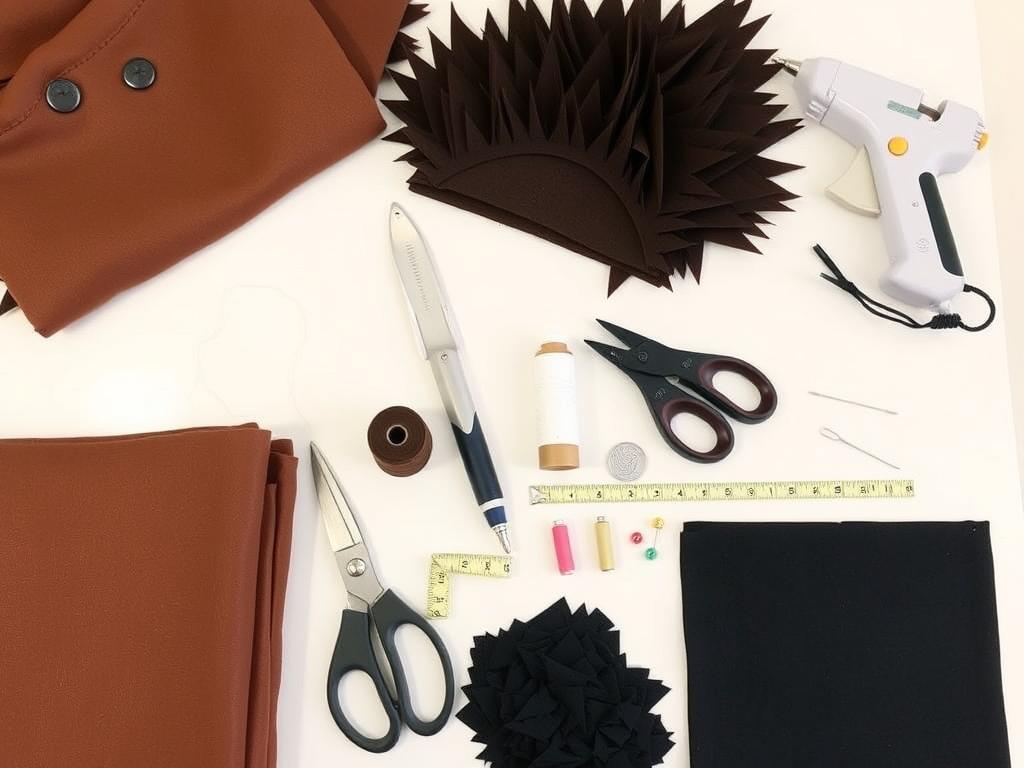 Materiały potrzebne do wykonania stroju jeża jak zrobić rozłożone na stole