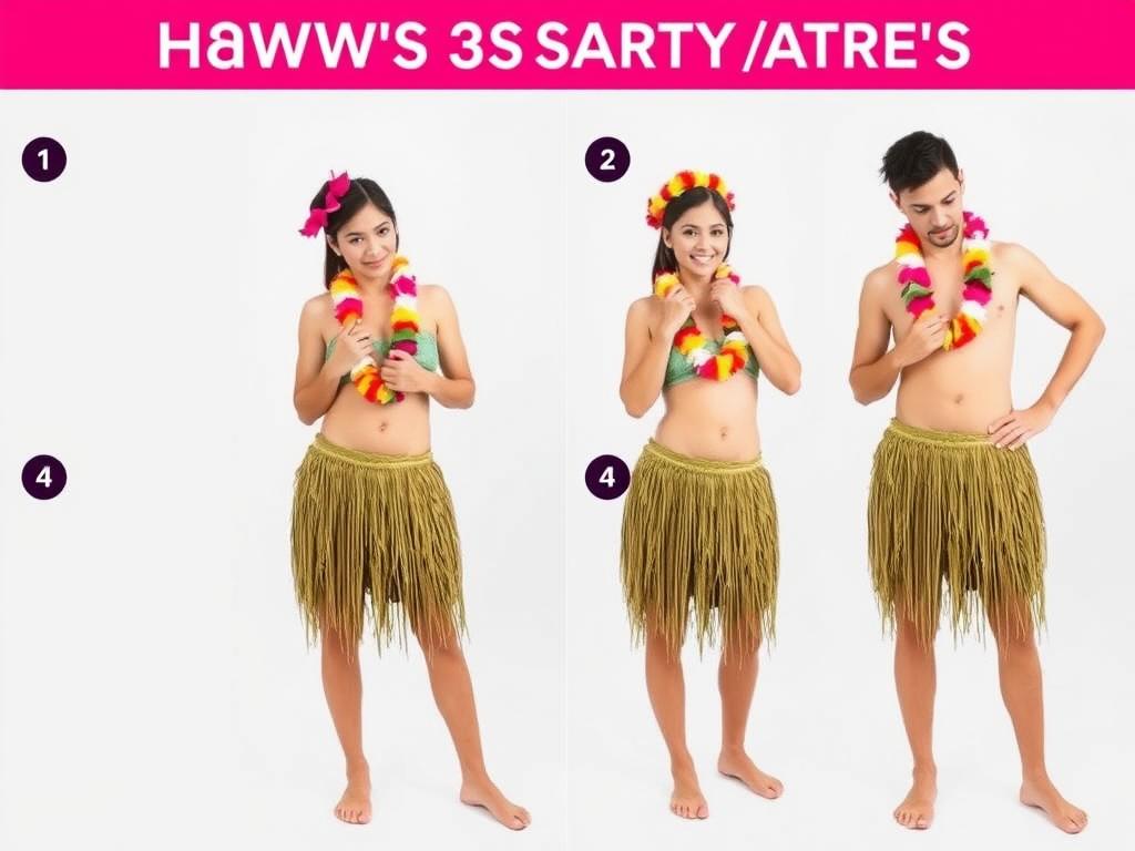 Osoba prezentująca różne sposoby noszenia i stylizacji stroju hawajskiego