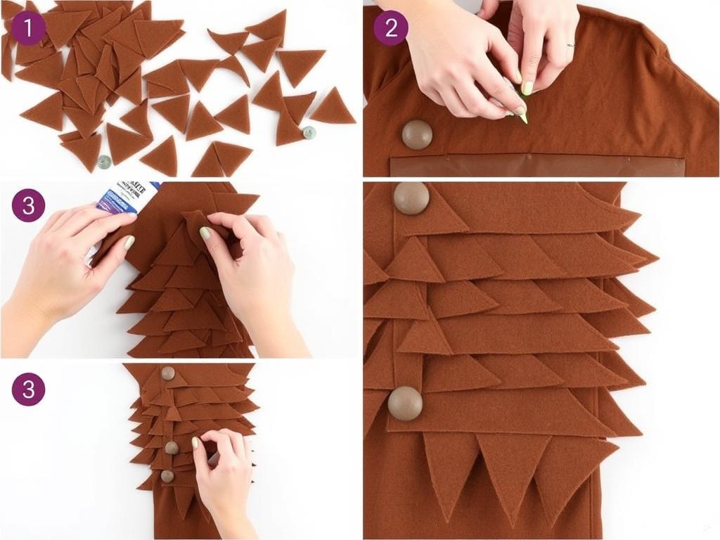 Proces mocowania kolców z filcu do stroju jeża