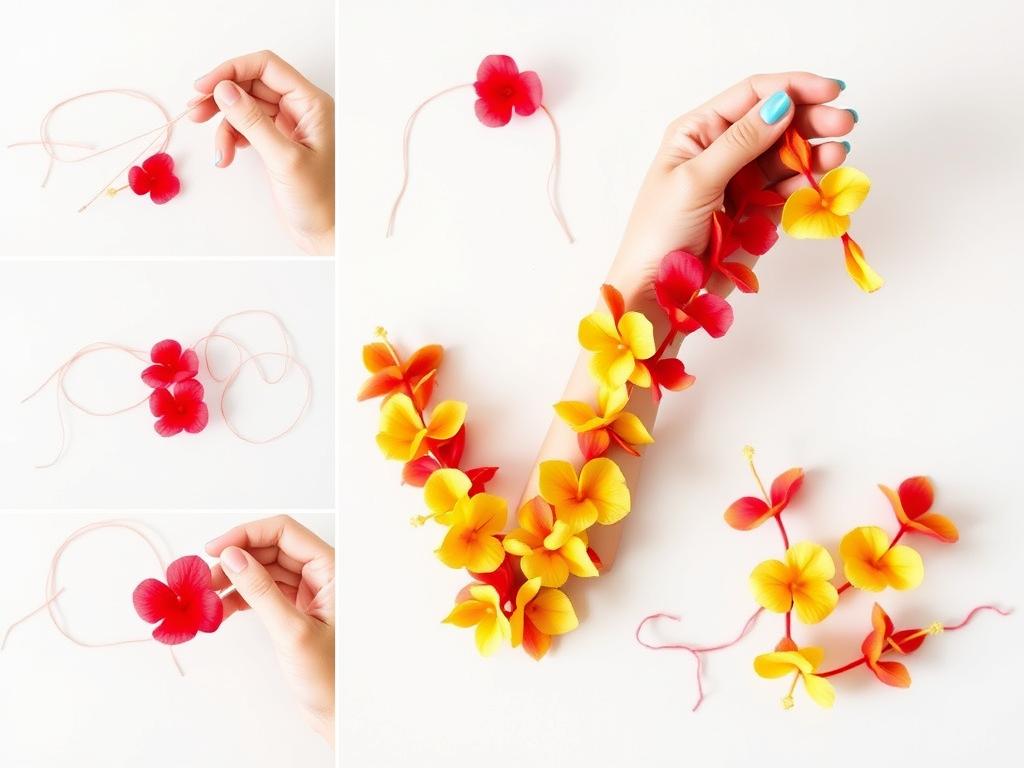Proces tworzenia hawajskiej girlandy z kwiatów krok po kroku